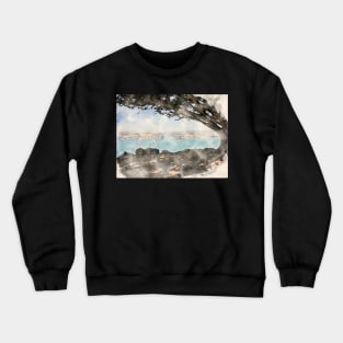 Fisherman's Wharf Through a Cypress Monterey 2021 Digital Watercolor Crewneck Sweatshirt